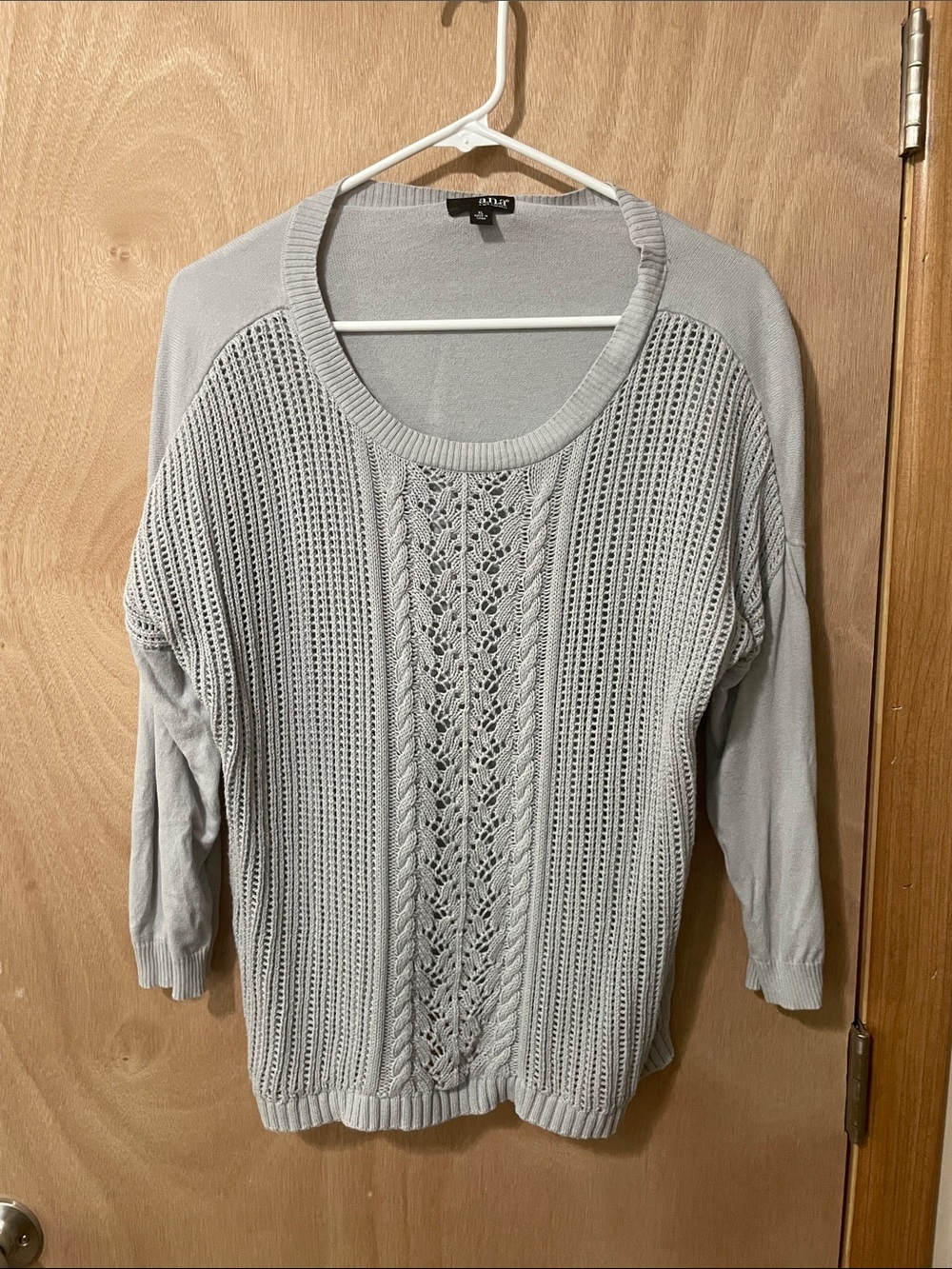 a.n.a Light Gray Open-Knit Scoop Neck Sweater